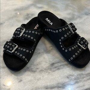 MIA Black Slides with Metallic Accents